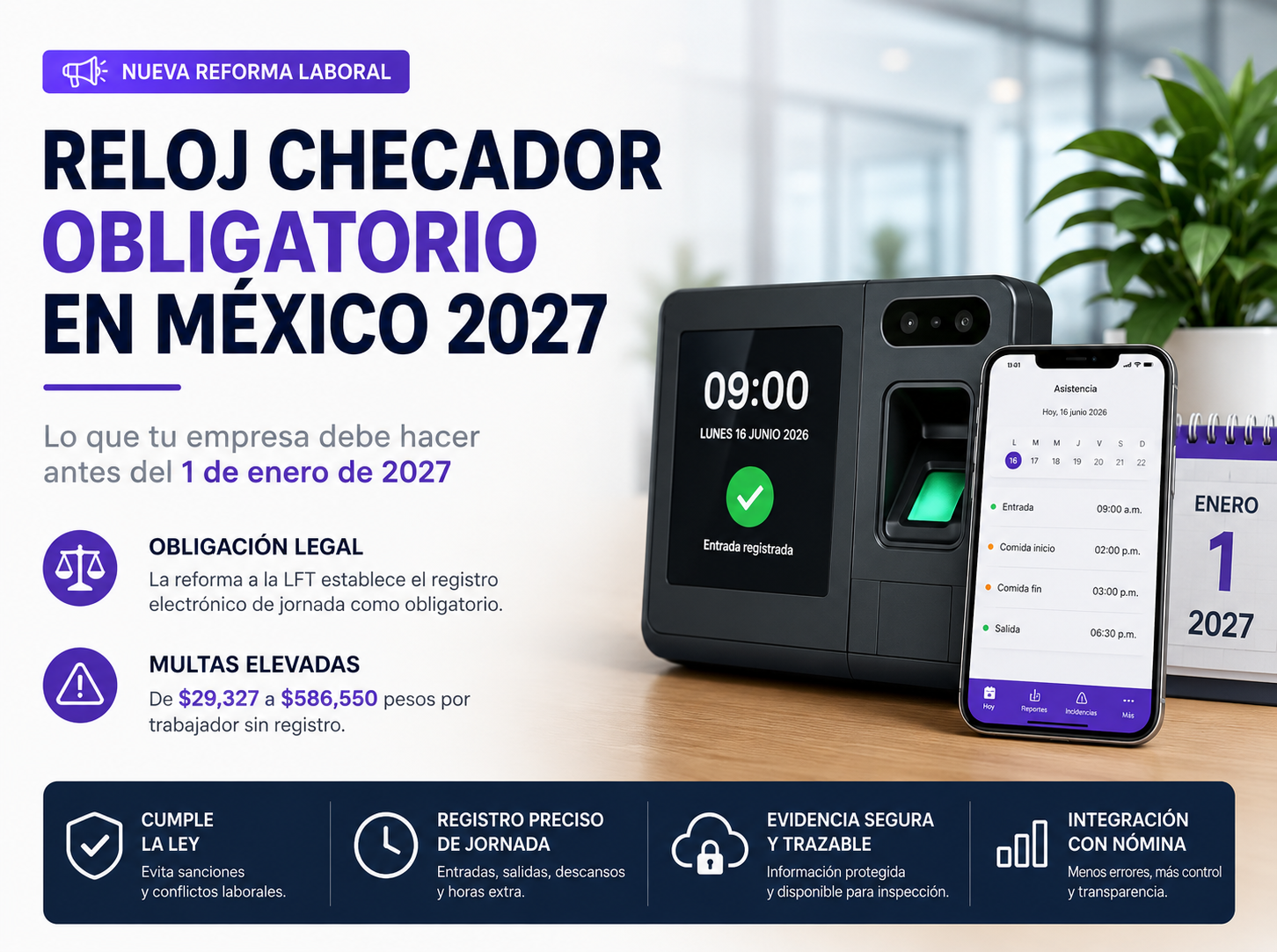 Reloj checador obligatorio en México 2026: todo lo que tu empresa debe hacer antes del 1 de enero de 2027