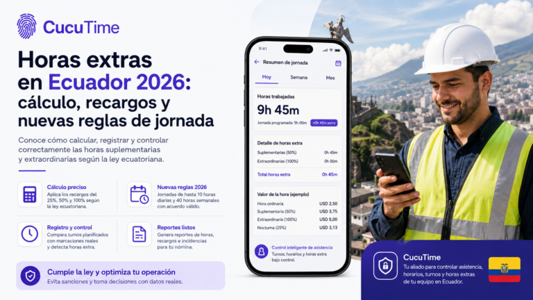 Horas extras en Ecuador 2026: cálculo, recargos y nuevas reglas de jornada